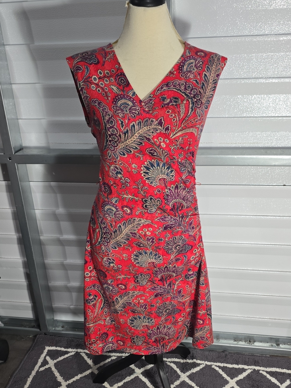 Lauren Ralph Lauren Red Paisley V-Neck Wrap-Style Midi Dress Size Medium